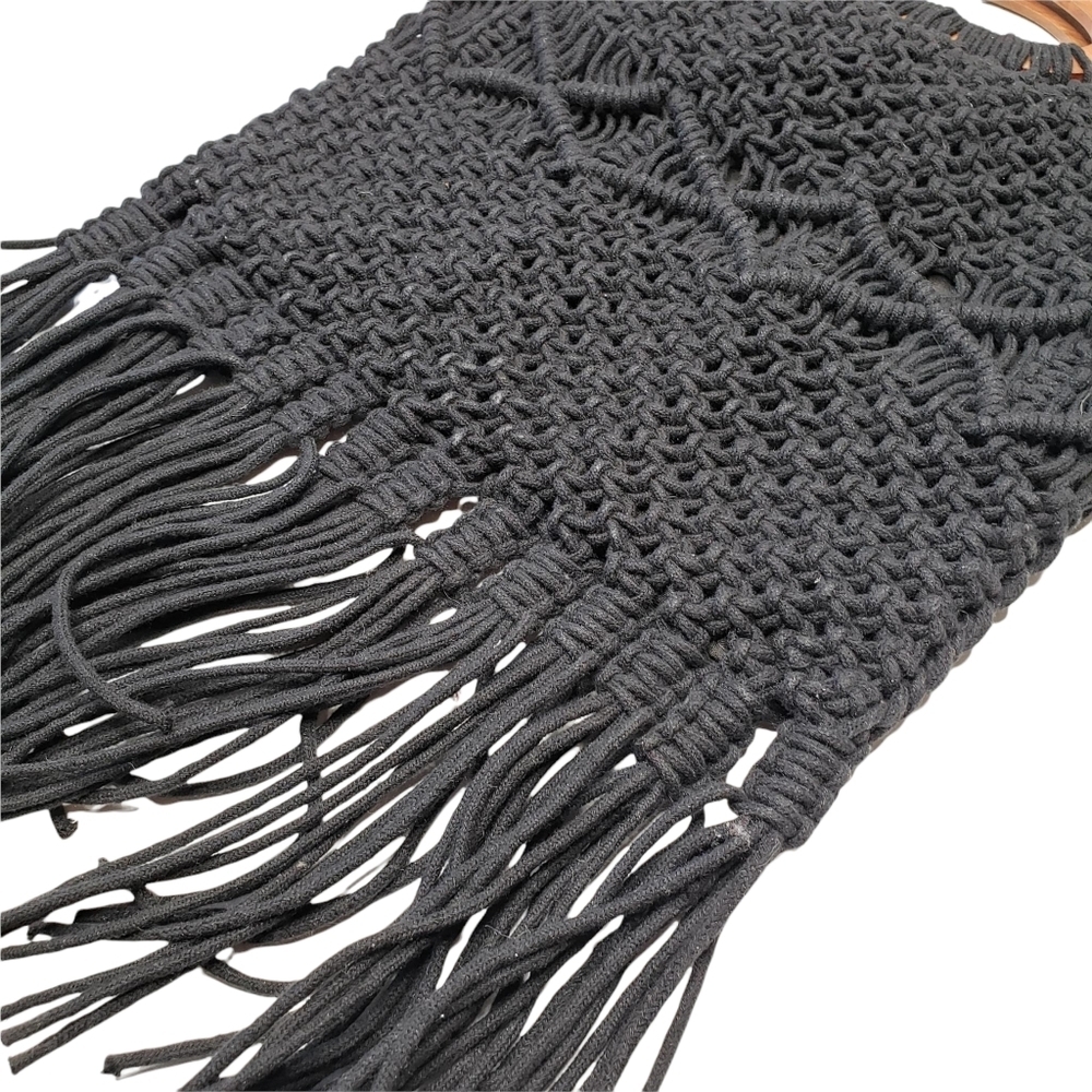 Danielle Nicole | Black Macrame Fabric Fringe Cro… - image 6
